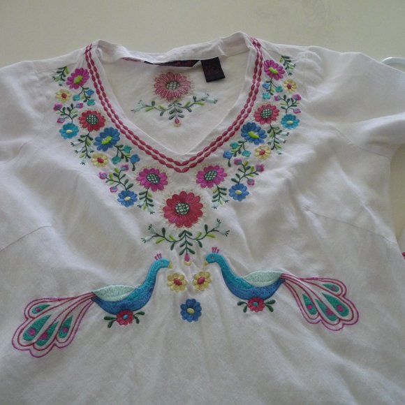 WILLI SMITH TRENDY BOHEMIAN HIPPIE PEASANT LINEN BLOUSE WITH EMBROIDERY SIZE M - Picture 5 of 7